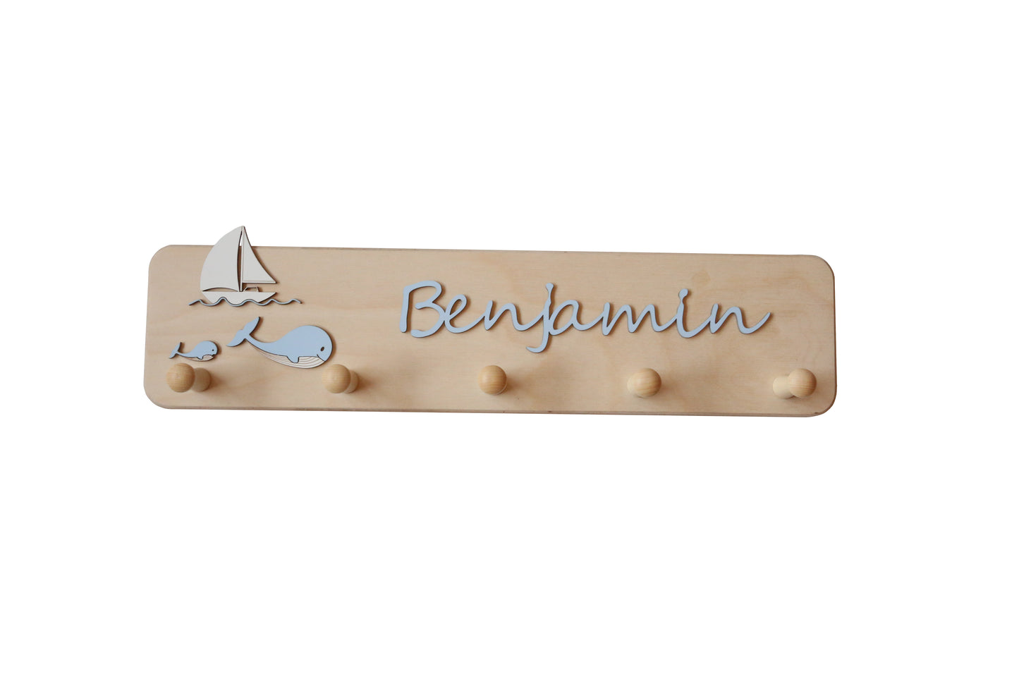 Kindergarderobe Wal mit Segelboot mit 5 Haken