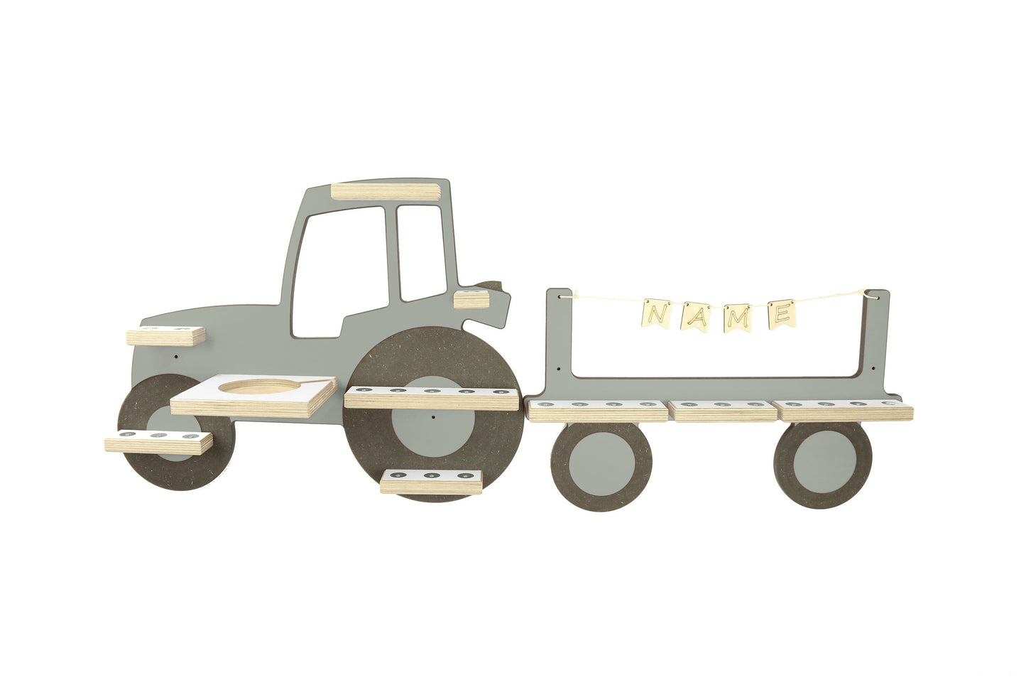Traktor mit Anhänger und Wunschname Regal für Toniebox